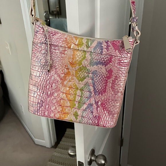 Brahmin Pink and Yellow Croc-Embossed Crossbody Bag - Picture 4 of 5